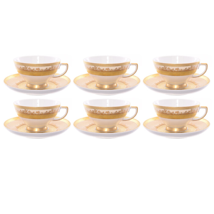 Set of Falkenporzellan "Creme Gold" tea pairs for 6 persons