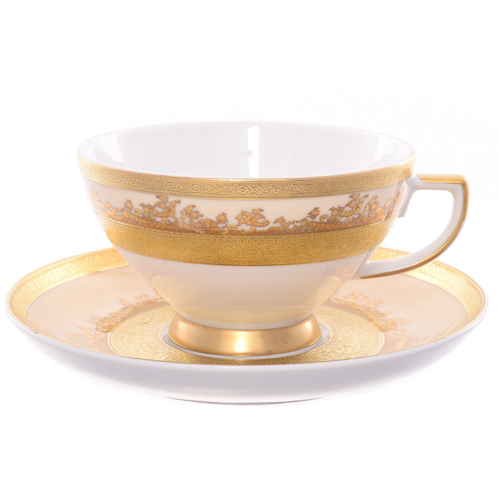 Set of Falkenporzellan "Creme Gold" tea pairs for 6 persons