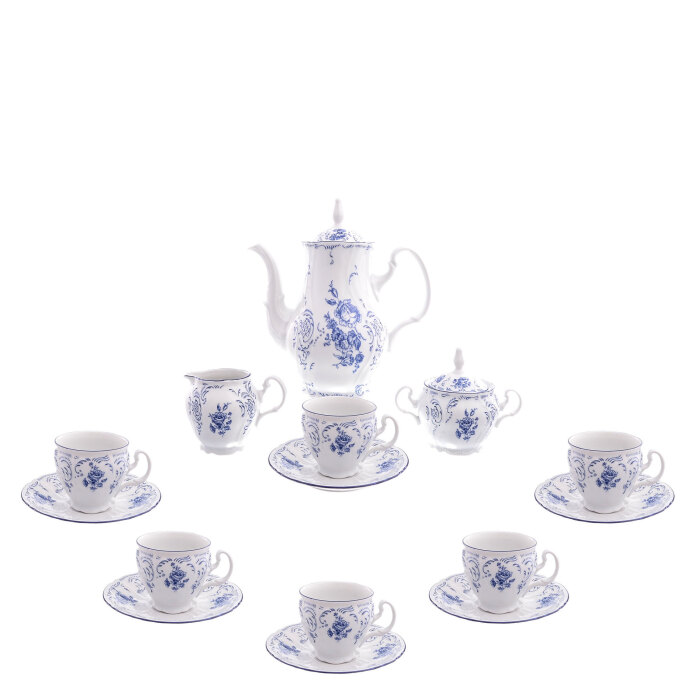 Bernadotte "Blue Roses" coffee set for 6 persons, 17 items