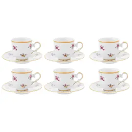 Набор кофейных пар Queen's Crown "Мелкие цветы" на 6 персон, мокко