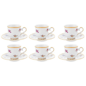 Set of Queen's Crown coffee pairs "Small flowers" for 6 people, mocha
