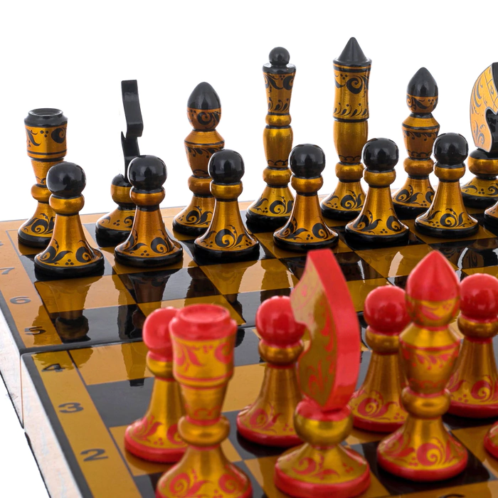 Wooden chess "Grass" Khokhloma