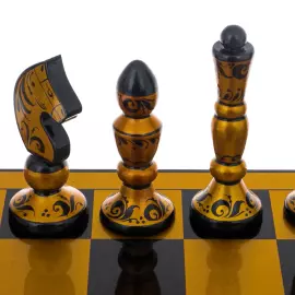Wooden chess "Grass" Khokhloma