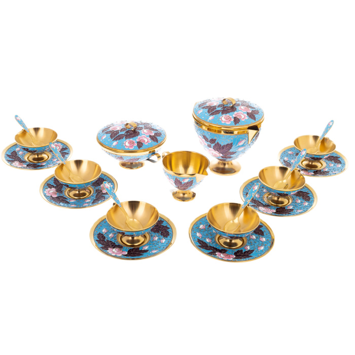 Rose silver coffee set for 6 persons