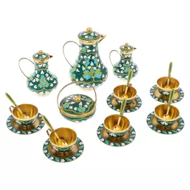 Silver coffee set "Painted" for 6 persons, with enamel and gilding