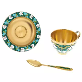 Silver coffee set "Painted" for 6 persons, with enamel and gilding