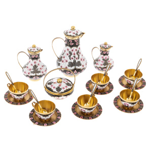 Silver coffee set "Morning in the garden" for 6 persons, with gilding and enamel