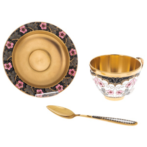 Silver coffee set "Morning in the garden" for 6 persons, with gilding and enamel