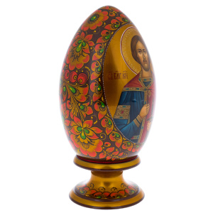 Egg-icon with the face of "Jesus Christ" Khokhloma