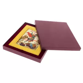 Икона "Георгий Победоносец" на натуральном перламутре в золотой раме