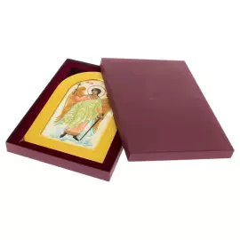 Икона на натуральном перламутре "Ангел Хранитель" в золотой раме