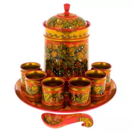 Mead drink set for 6 persons, khokhloma