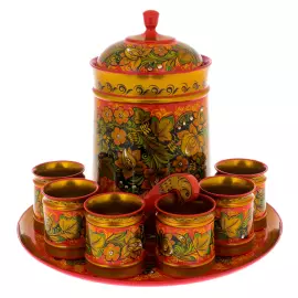 Mead drink set for 6 persons, khokhloma