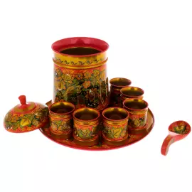 Mead drink set for 6 persons, khokhloma