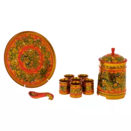 Mead drink set for 6 persons, khokhloma