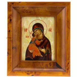 Икона на натуральном перламутре "Владимирская Богоматерь" в киоте