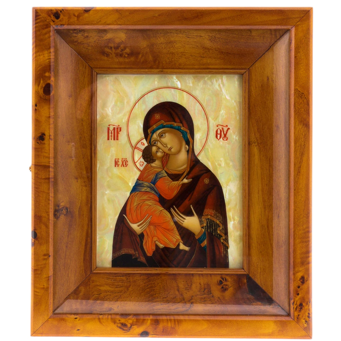 Icon on natural mother-of-pearl "Our Lady of Vladimir" in Kyoto