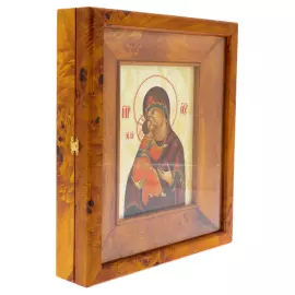 Икона на натуральном перламутре "Владимирская Богоматерь" в киоте