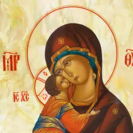 Икона на натуральном перламутре "Владимирская Богоматерь" в киоте