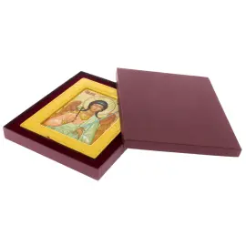 Икона на натуральном перламутре "Ангел Хранитель" в золотой раме и чеканкой