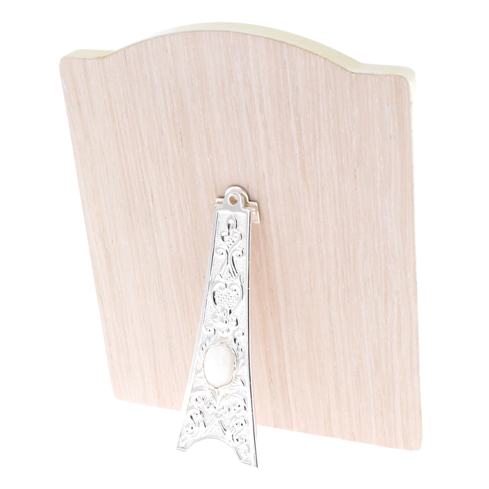 Icon on natural mother-of-pearl "Saved by Man-made" in a white frame