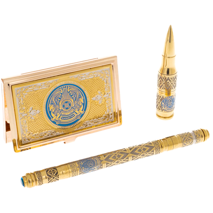 Business set: business card holder, pen, bullet flash drive