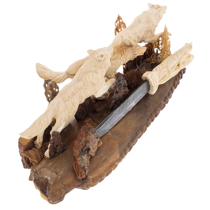Mammoth tusk sculpture "Wolves" with a knife