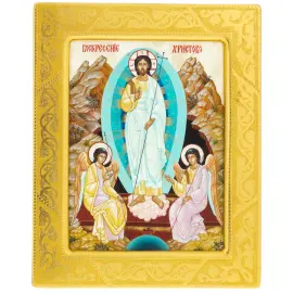 Икона "Воскресение Христово" на натуральном перламутре в золотой раме