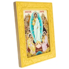 Икона "Воскресение Христово" на натуральном перламутре в золотой раме