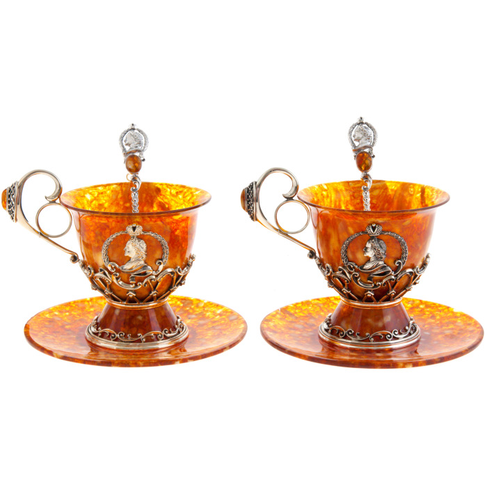 Tea set made of amber "Peter I" for 2 persons