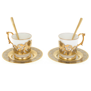 Coffee set for 2 persons, cup, cup holder, spoon, saucer, Zlatoust