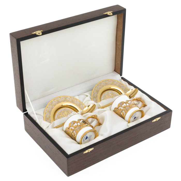 Coffee set for 2 persons, cup, cup holder, spoon, saucer, Zlatoust