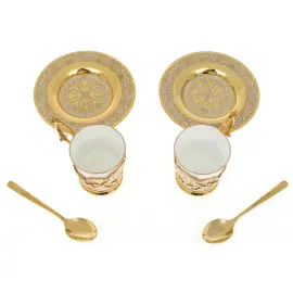 Набор кофейный на 2 персоны, чашка, подстакан, ложка, блюдце, Златоуст