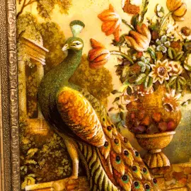 Объемная картина из янтаря "Павлин" малая