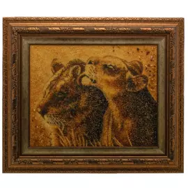 Картина из янтаря "Львиная любовь"