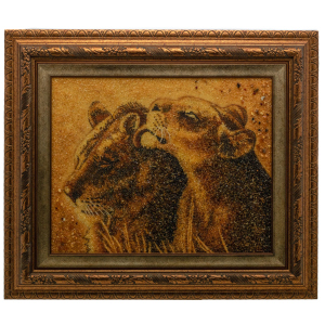 Amber painting "Lion's Love"