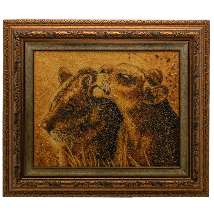 Amber painting "Lion's Love"