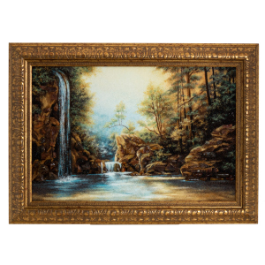 Amber painting "Waterfall in the forest"
