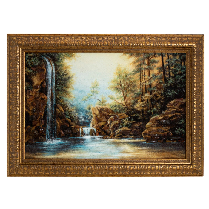 Amber painting "Waterfall in the forest"