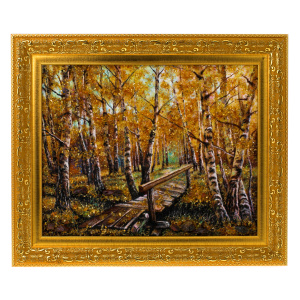 Amber painting "Morning in the autumn forest"