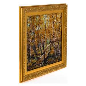 Amber painting "Morning in the autumn forest"