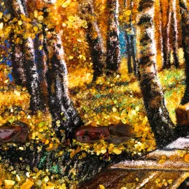 Картина из янтаря "Утро в осеннем лесу"