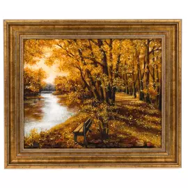 Картина из янтаря "Лавочка в парке"