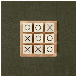 Exclusive board game "Tic Tac Toe" made of leather, khaki