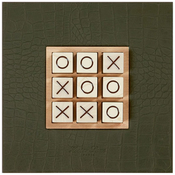 Exclusive board game "Tic Tac Toe" made of leather, khaki