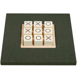 Exclusive board game "Tic Tac Toe" made of leather, khaki