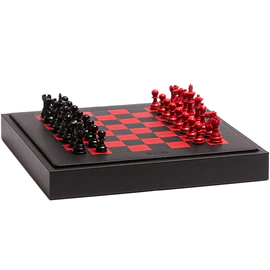 Exclusive Buffalo leather chess set in red and black