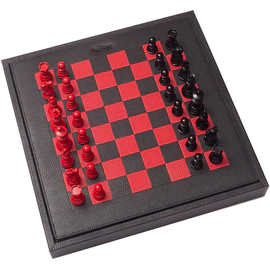 Exclusive Buffalo leather chess set in red and black