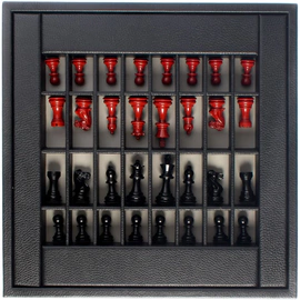 Exclusive Buffalo leather chess set in red and black