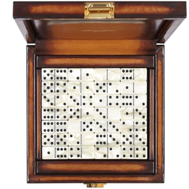 Exclusive domino set "Alligator" made of leather, cognac